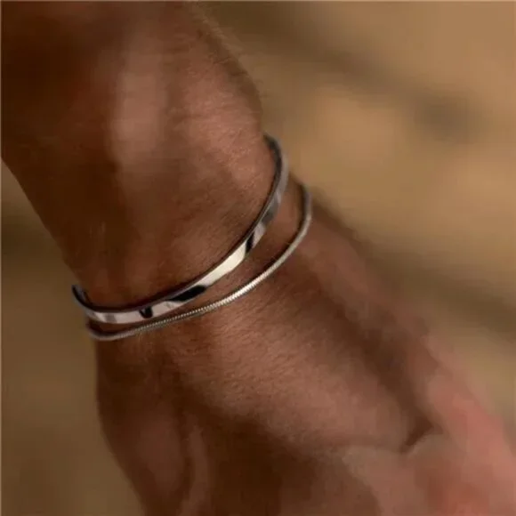 925 Sterling Silver Cuff Snake Box Cuban Link Chain Bangle Bracelet - Picture 2 of 8